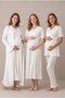 Women's Ecru Double-Breasted Collar Maternity Pajama Nightgown Set with Easy Nursing Feature - 3