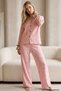 Salmon Floral Patterned Wrinkled Ribbon Detailed Buttoned Cardigan Pajama Set 26223921-9 - 2