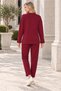 Women's Round Neck Long Sleeve Sweatshirt with Slit Detail in Lycra Stretch Fabric and Elastic Waist, Pocketed Legs with Woven Detail, Lycra Stretch Fabric Pants in Burgundy, Two-Piece Set - 3