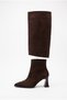 Women's Special Design Short Boots with Striped Heels, Pointed Toe, Zippered, Brown Suede Boots, Short Boots - 8
