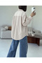 Striped Shirt with Shawl Collar - White & Mink - 2
