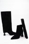 Women's Special Design Short Boots with Striped Heels, Pointed Toe, Zippered Black Boots-Short Boots - 5