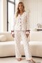 Ecru Tulip Patterned Crinkled Ribbon Detailed Buttoned Cardigan Pajama Set 26223921-7 - 2