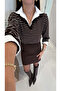 Jidla Brown Ecru Shirt Detailed Knitwear