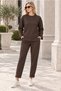 Women's Round Neck Long Sleeve Sweatshirt with Slit Detail in Lycra Stretch Fabric and Elastic Waist, Pocketed Legs with Woven Detail, Lycra Stretch Fabric Pants, Brown Two-Piece Set - 6