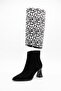 Women's Special Detachable Design Short Boots-Striped Heeled Pointed Toe Zippered Black-White Patterned Short Boots - 8