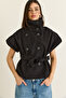 Women's Black Stand Collar Epaulet Detailed Belted Short Sleeve Jacket 2096 60286531 - 2