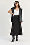 Women's Black Belted A-Line Pieced Long Skirt 4420 60286523 - 2