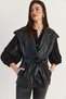Women's Black Epaulet Belted Lined Faux Leather Vest with Pocket Detail 11171 60286530 - 3