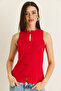Women's Red Ornamental Buttoned Knitwear Peplum Top Blouse 2854 60286537 - 2
