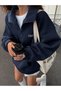 Unisex Navy Blue 1968 Printed Half Zipper Stand Collar Sweathirt Printed Premium Oversize T-Shirt