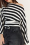 Women's Black Boat Neck Gathered Waist Thick Striped Draped Knitted Blouse 6209 60286520 - 5