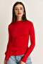 Women's Red Boat Neck Draped Asymmetrical Long Sleeve Modal Blouse 6191 60286535 - 6
