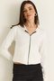 Women's White Finger-Looped Hooded Zippered Modal Cardigan 6202 60286521 - 2
