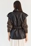 Women's Bitter Brown Epaulet Belted Lined Faux Leather Vest with Pocket Detail 11171 60286530 - 7