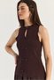 Women's Bitter Brown Ornamental Buttoned Knitwear Peplum Top Blouse 2854 60286537 - 3
