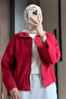 Women's Zippered Daily Basic Denim Jacket 372 Red - 2