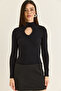 Women's Black Drop Neck Detailed High Collar Modal Blouse Ca506 60286533 - 2