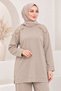 Women's Hijab Shoulder Gold Buttoned Tunic Wide Leg Pants Double Set - 5