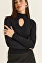 Women's Black Drop Neck Detailed High Collar Modal Blouse Ca506 60286533 - 6