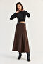 Women's Bitter Brown Belted A-Line Pieced Long Skirt 4420 60286523 - 4
