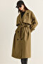 Women's Khaki Windbreaker Detailed Epaulet Belted Oversize Lined Trench Coat 2020 60286525