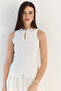 Women's Ecru Ornamental Buttoned Knitwear Peplum Top Blouse 2854 60286537 - 3