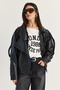 Women's Black Viral Oversize High Collar Epaulet Detailed Faux Leather Jacket 8058 60286526 - 5