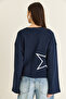 Women's Navy Blue Print Detailed Long Sleeve Oversize Modal Blouse 12511 60286532 - 6