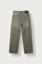 Men's Super Baggy Washed Jean Trousers Khaki Green - 2