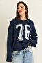 Women's Navy Blue Print Detailed Long Sleeve Oversize Modal Blouse 12511 60286532 - 3