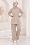 Women's Hijab Shoulder Gold Buttoned Tunic Wide Leg Pants Double Set - 4