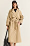 Women's Beige Windbreaker Detailed Epaulet Belted Oversize Lined Trench Coat 2020 60286525 - 5