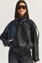 Women's Black Viral Oversize High Collar Epaulet Detailed Faux Leather Jacket 8058 60286526