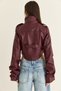 Women's Burgundy Corset Detailed Draped Sleeves Cropped Faux Leather Jacket 8057 60286527 - 7