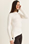 Women's White Boat Neck Draped Asymmetrical Long Sleeve Modal Blouse 6191 60286535 - 3