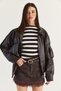 Women's Bitter Brown Viral Oversize High Collar Epaulet Detailed Faux Leather Jacket 8058 60286526 - 4