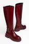 Women's Burgundy Shiny Leather Buckle Detailed Boots - 2