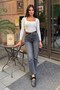 Women's Cropped Leg Jeans with Belt - Anthracite - 3