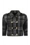 Women's Black-White Double-Breasted Collar Short Tweed Jacket with Gold Buttons - 4
