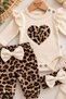 Girl baby set leopard patterned 3-piece girl baby set body-bottom and bandana set 0-12 months old - 4