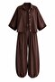 Brown Snap Detailed Elastic Cuffed Poncho Set - 4181