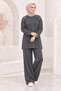 Women's Shoulder Copper Button Detailed Crew Neck Oysho Fabric Wide Leg Tunic Trousers Hijab Double Set - 6