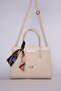Cream handbag and shoulder bag with top ribbon detail scarf - 3