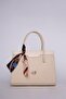 Cream handbag and shoulder bag with top ribbon detail scarf