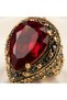 Bronze Women's Ring Authentic Copper Jewelry Red Drop Zircon Stone Large Ottaman Style Adjustable Vinta - 4