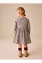 Girl's Front Buttoned Floral Patterned Combed Cotton Long Sleeve Dress Green - 3
