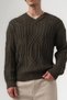 Braid V-Neck Embossed Knit Thessaloniki Knitwear Men's Sweater - 4