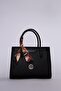 Black hand and shoulder bag with top ribbon detail scarf