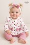 Baby Girl Set with Heart Patterned Bow and Headband, 3-Piece Top and Bottom Set for 3, 6, 9, 12 Months - 2
